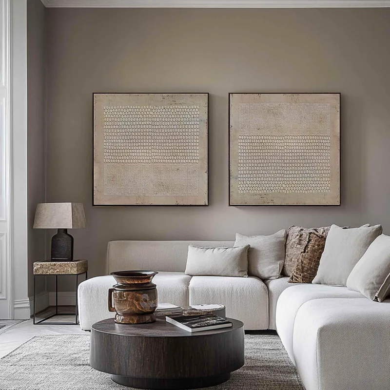 Set of 2 Wabi-Sabi Wall Art: Textured Brown Plaster Paintings