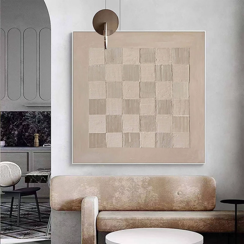 Wabi-Sabi Wall Art: Taupe Brown Abstract Canvas with 3D Texture
