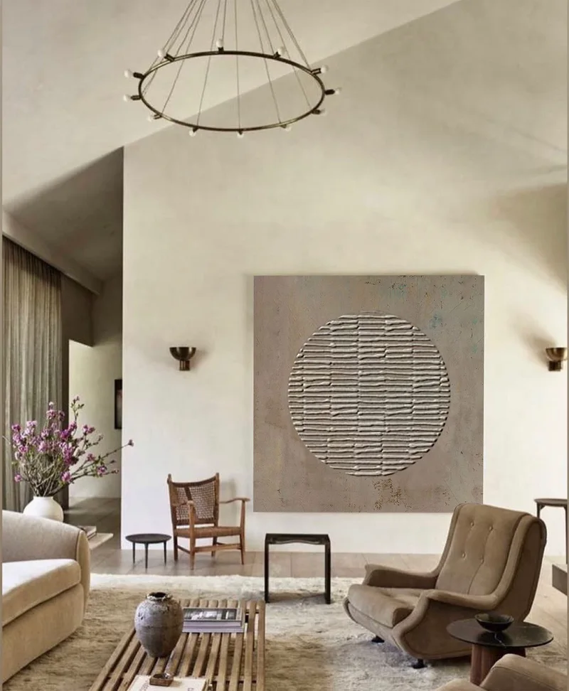 Geometric Brown Abstract Art: 3D Texture Minimalist Wall Painting