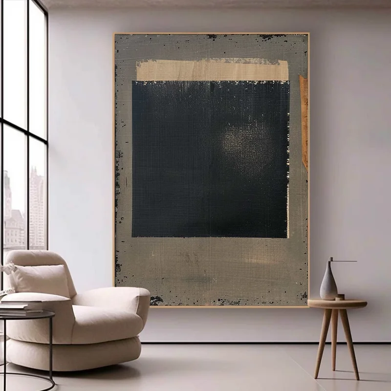 Black and Beige Wabi-Sabi Wall Art - Minimalist Textured Canvas