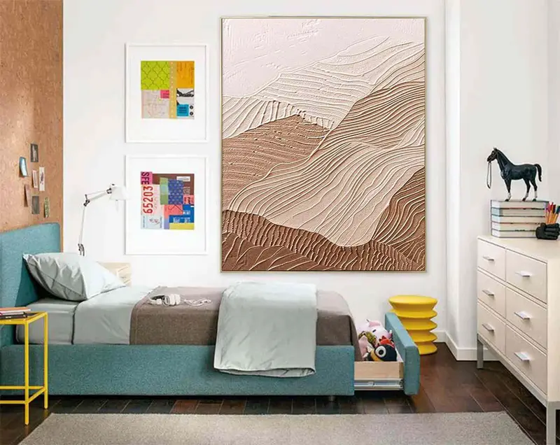Mountain Wall Art - Brown Textured Canvas for Earth Tone Decor