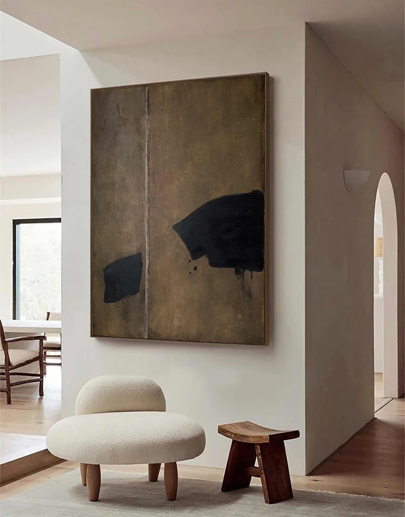 Green Wabi-Sabi Wall Art - Minimalist Textured Canvas for Home