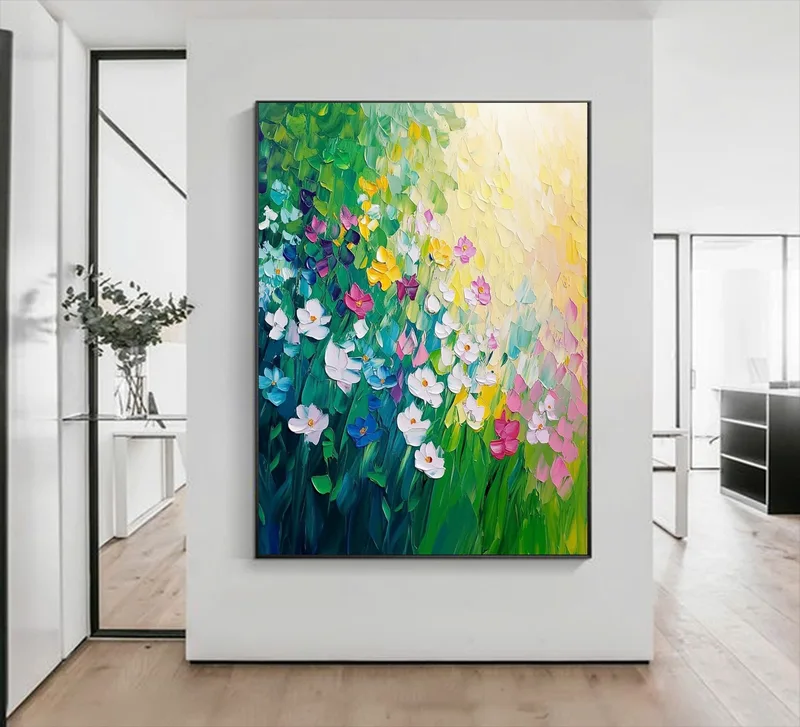 Original Vibrant Floral Oil Painting - Bright Garden Canvas Art for Modern Living Room Wall Decor  