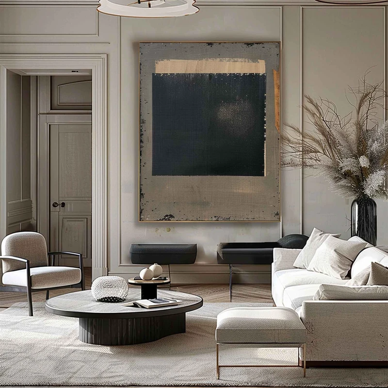Black and Beige Wabi-Sabi Wall Art - Minimalist Textured Canvas