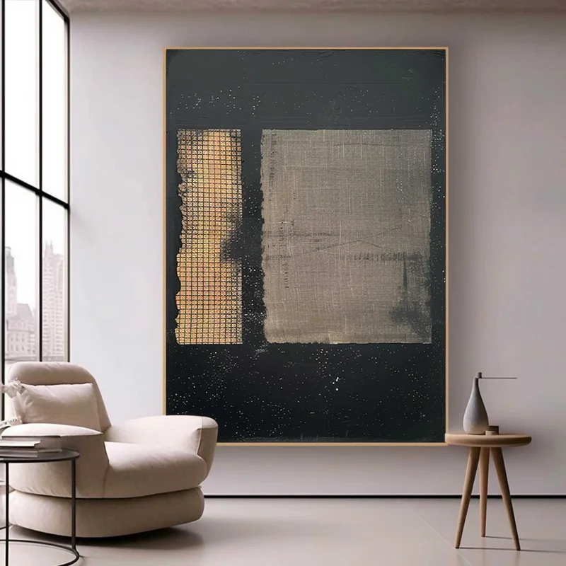 Black Wabi-Sabi Wall Art - Minimalist Abstract Textured Canvas