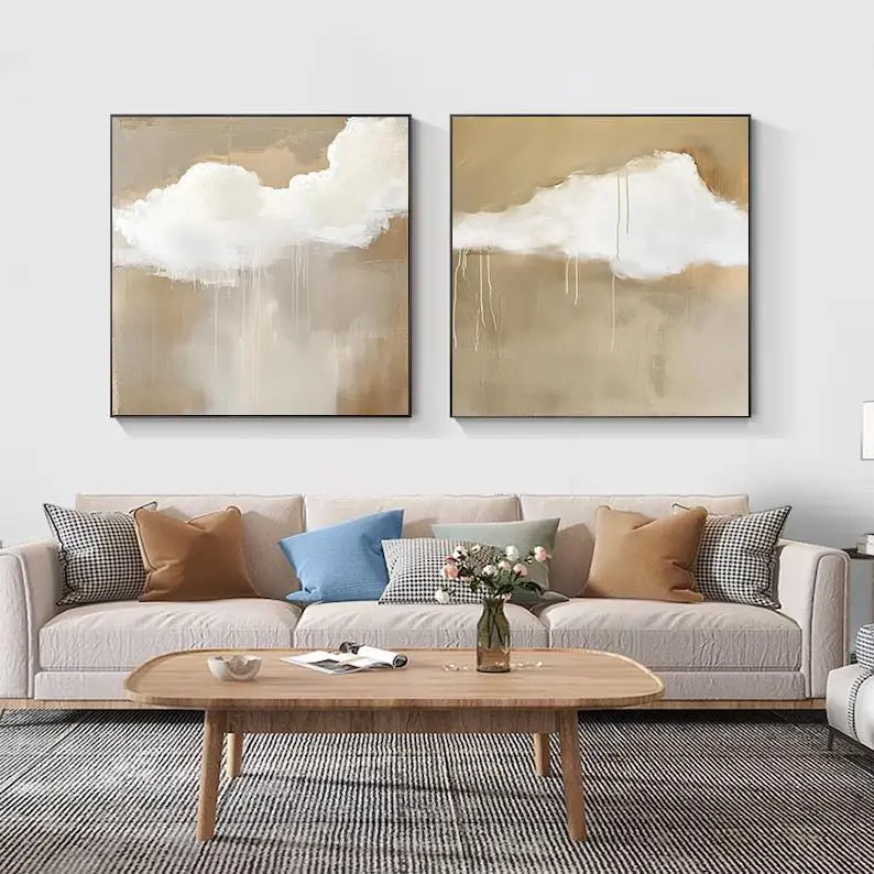 Set of 2 Wabi-Sabi Wall Art - Brown and Beige Minimalist Paintings
