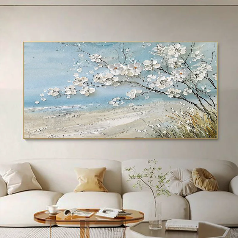 3D Flower Oil Painting on Canvas - Textured Blooming Floral Wall Art for Modern Living Room Decor