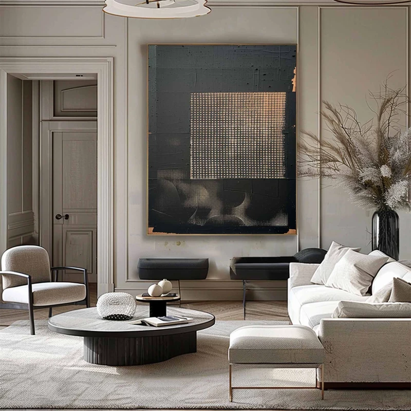 Black Wabi-Sabi Painting - Minimalist Black and Beige Canvas Art