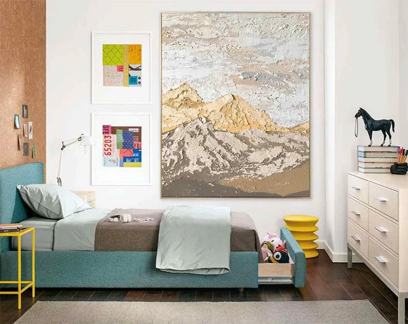 Mountain Wall Art - Yellow and Brown 3D Textured Landscape Canvas