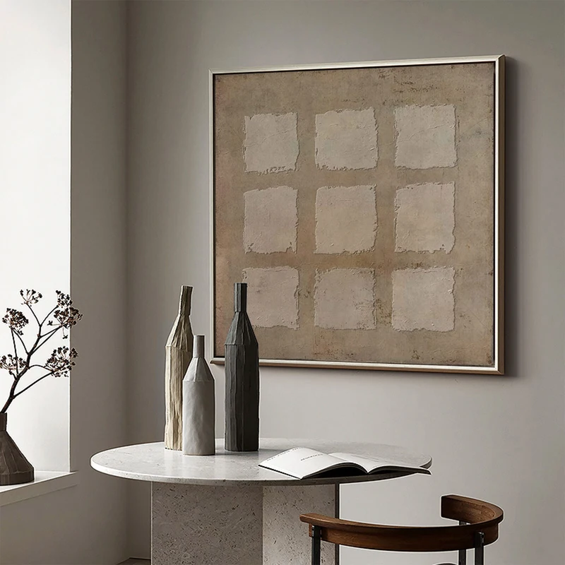 Wabi-Sabi Wall Art: Khaki Color Textured Brown Abstract Painting