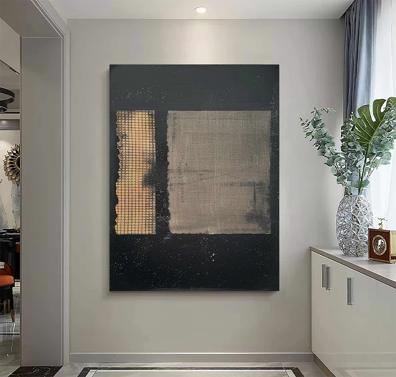 Black Wabi-Sabi Wall Art - Minimalist Abstract Textured Canvas