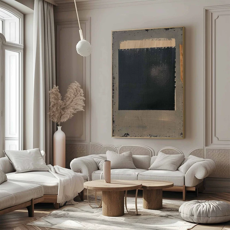 Black and Beige Wabi-Sabi Wall Art - Minimalist Textured Canvas