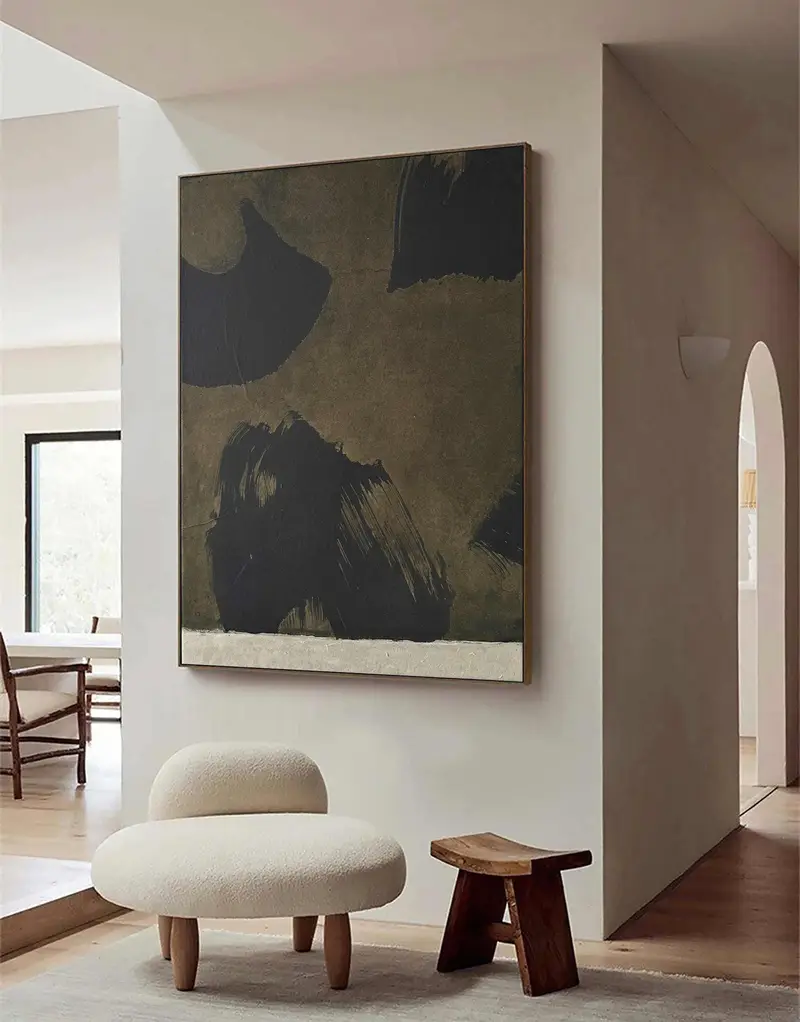 Brown Wabi-Sabi Painting - Dark Brown and Grey Medieval Wall Art