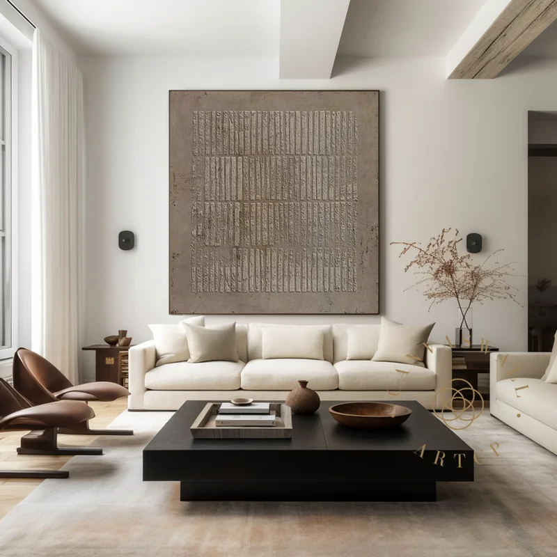 Wabi-Sabi Wall Art | 3D Brown Abstract Painting | Geometric Textured Art