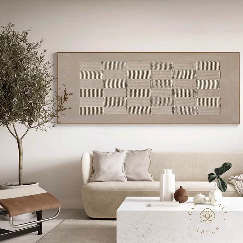 Mid-Century Modern Wabi-Sabi Wall Art | Minimalist 3D Textured Canvas Painting