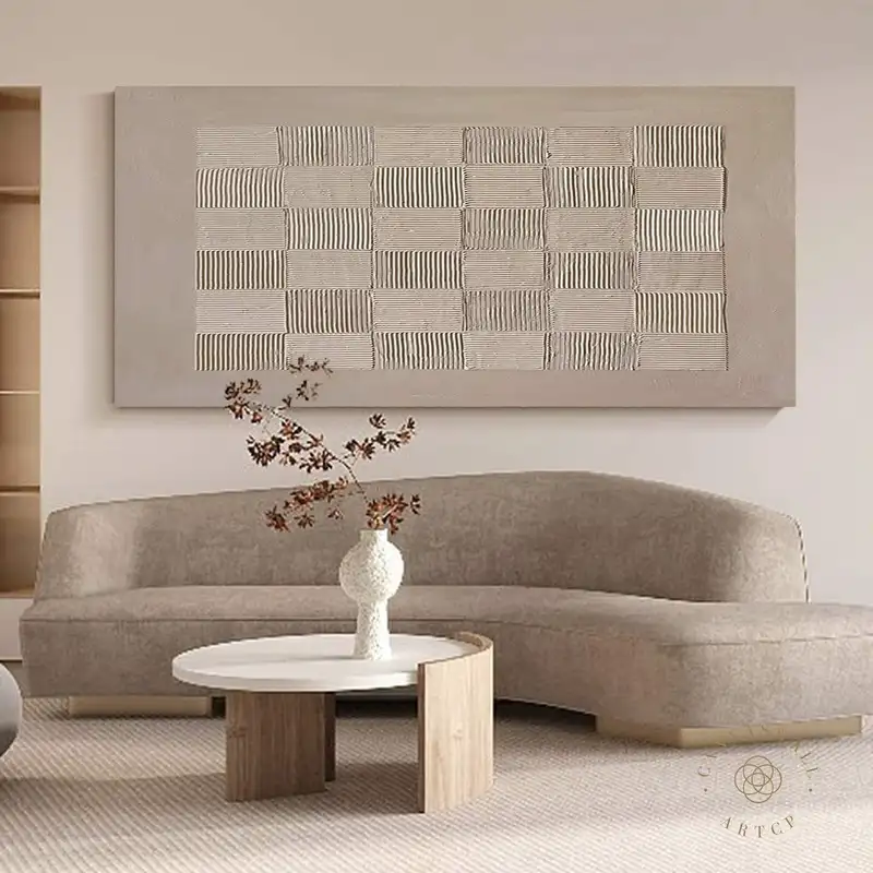 Mid-Century Modern Wabi-Sabi Wall Art | Minimalist 3D Textured Canvas Painting