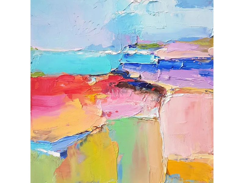 Colorful Wall Art: Large Abstract Landscape Oil Painting for Home