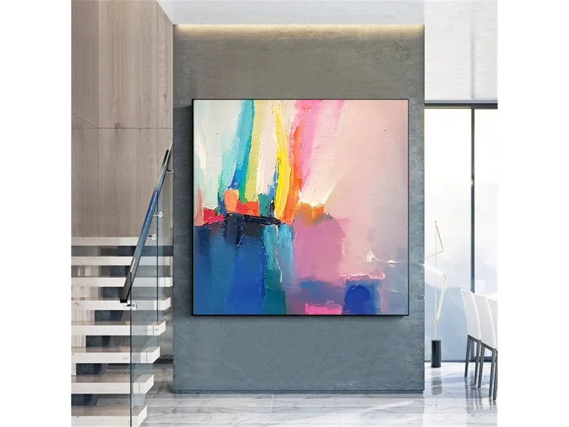 Large Colorful Wall Art: Original Oil Painting for Living Room Gift
