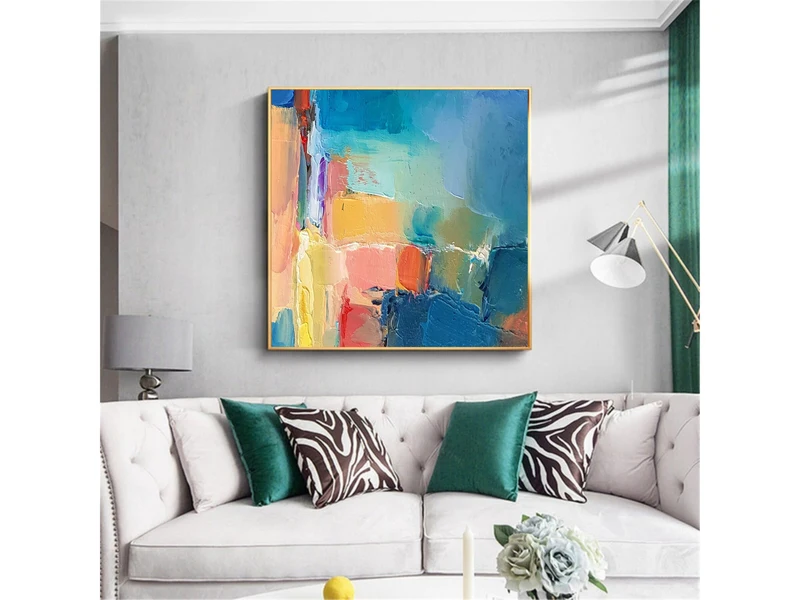 Colorful Wall Art: Large Abstract Oil Painting for Contemporary Decor