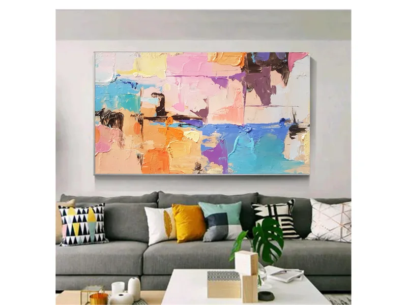 Large Colorful Oil Painting: 3D Wall Art for Modern Living Spaces