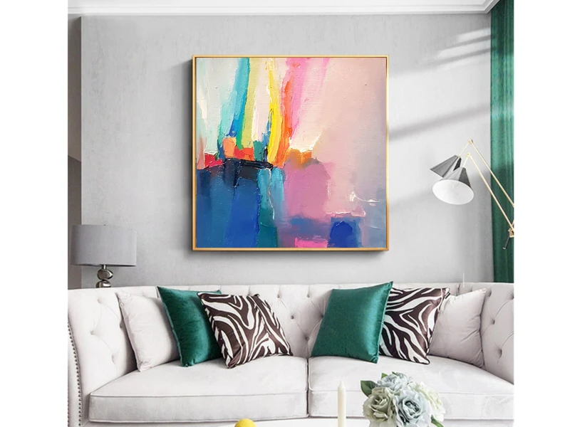 Large Colorful Wall Art: Original Oil Painting for Living Room Gift