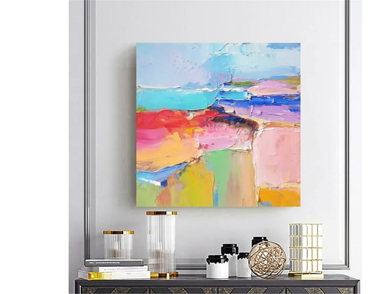 Colorful Wall Art: Large Abstract Landscape Oil Painting for Home
