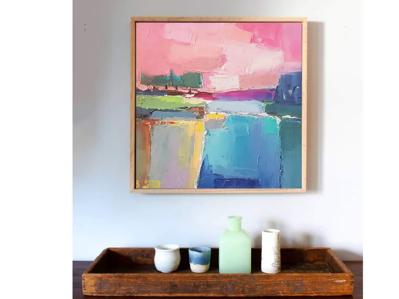 Colorful Wall Art: Large Abstract Landscape Oil Painting for 2024