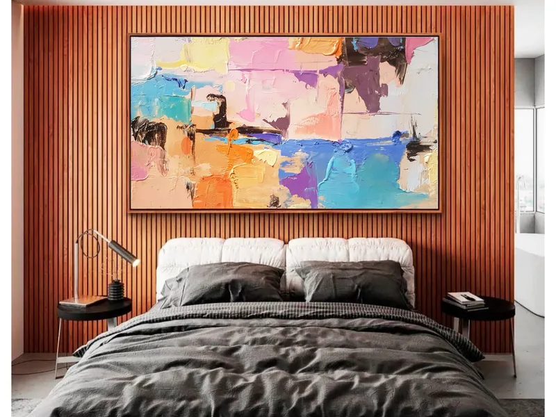 Large Colorful Oil Painting: 3D Wall Art for Modern Living Spaces