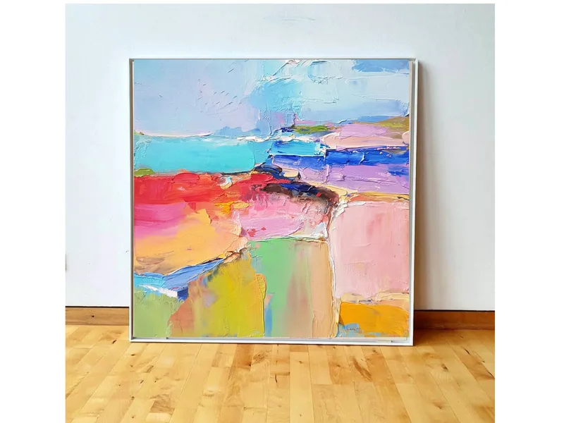 Colorful Wall Art: Large Abstract Landscape Oil Painting for Home