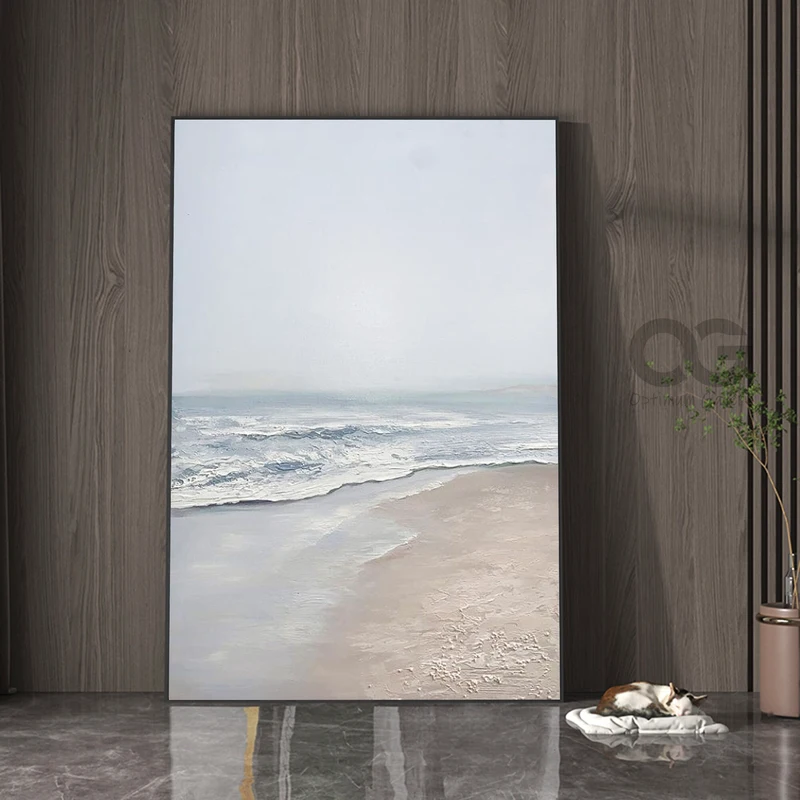 Large Green Coastal Wall Art: Abstract Ocean Landscape Painting