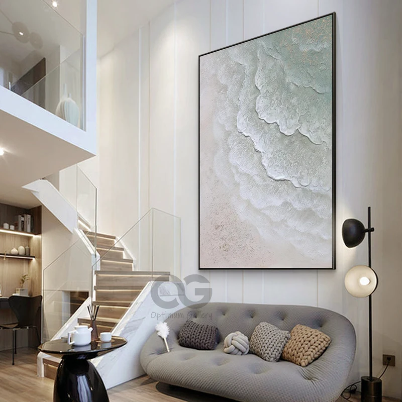 3D Texture Abstract Beach Canvas for Large Coastal Spaces