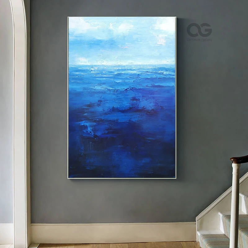 Textured Beach Landscape Painting: Turquoise Ocean Acrylic Art