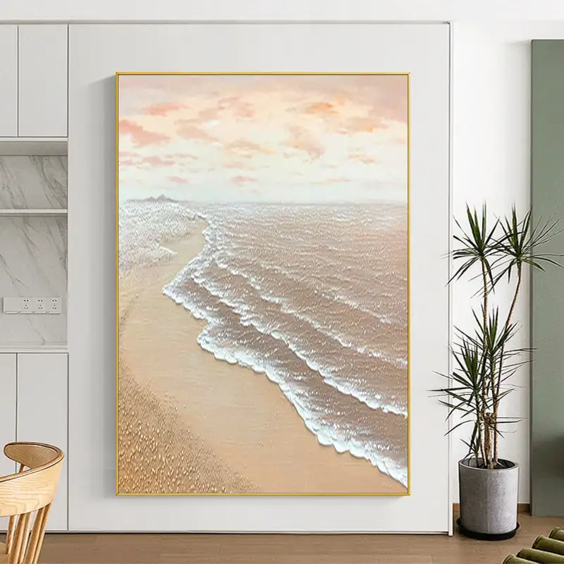 Heavy Texture White Wave Painting for Boho Style Home Decor