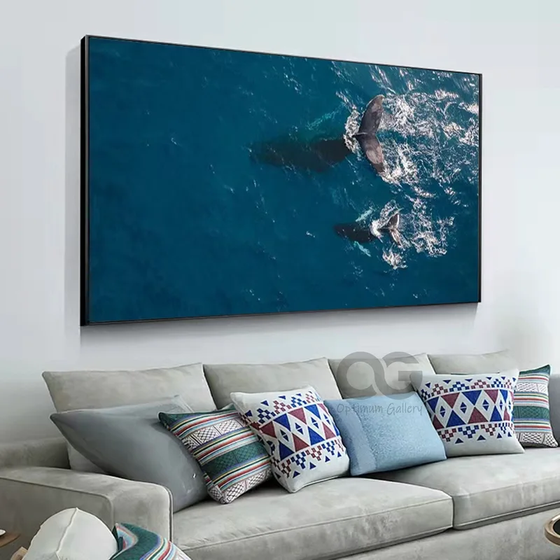 Textured Abstract Wave Canvas for Big Blue Ocean Theme Decoration