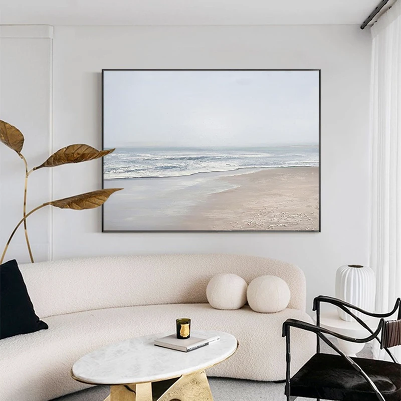Original Green Coastal Painting: Large Abstract Beach Art Decor