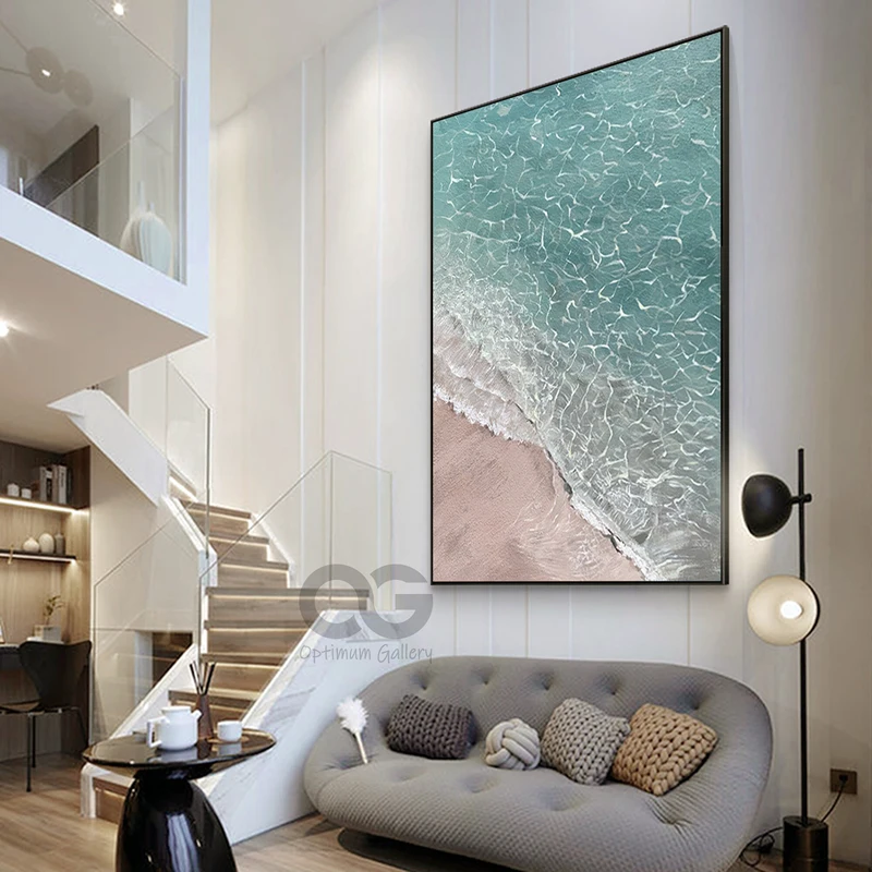 Impressionist Beach Abstract Painting: Framed Living Room Decor