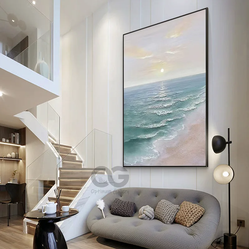 Large Green Coastal Wall Art | Ocean Landscape, 3D Texture (30x40, Sea Waves)
