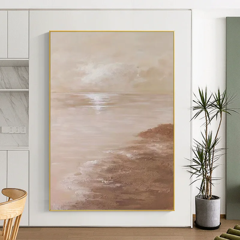 Framed Ocean Canvas Art: Large Textured Turquoise Beach Painting