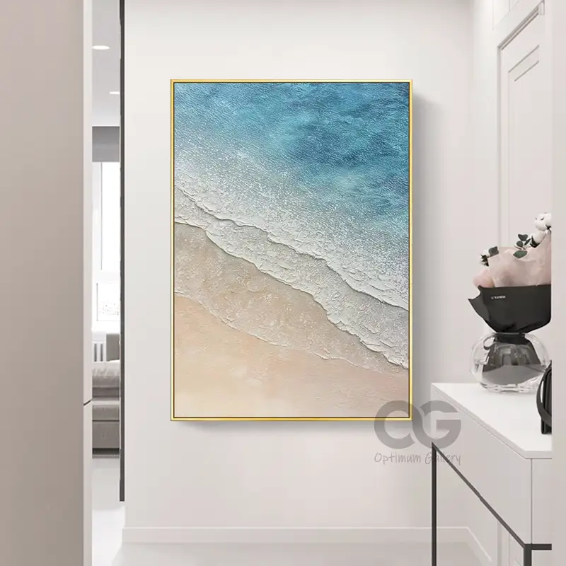 Original White Ocean Wave Art: Brown 3D Texture Beach Wall Decor