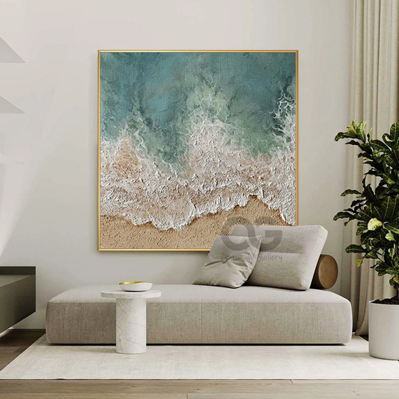 Original Blue Ocean Painting: Large Textured Coastal Artwork