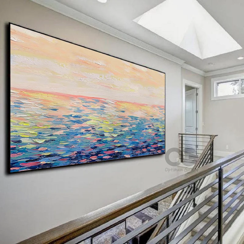 Large 3D Textured Ocean Painting: Coastal Canvas Home Decor