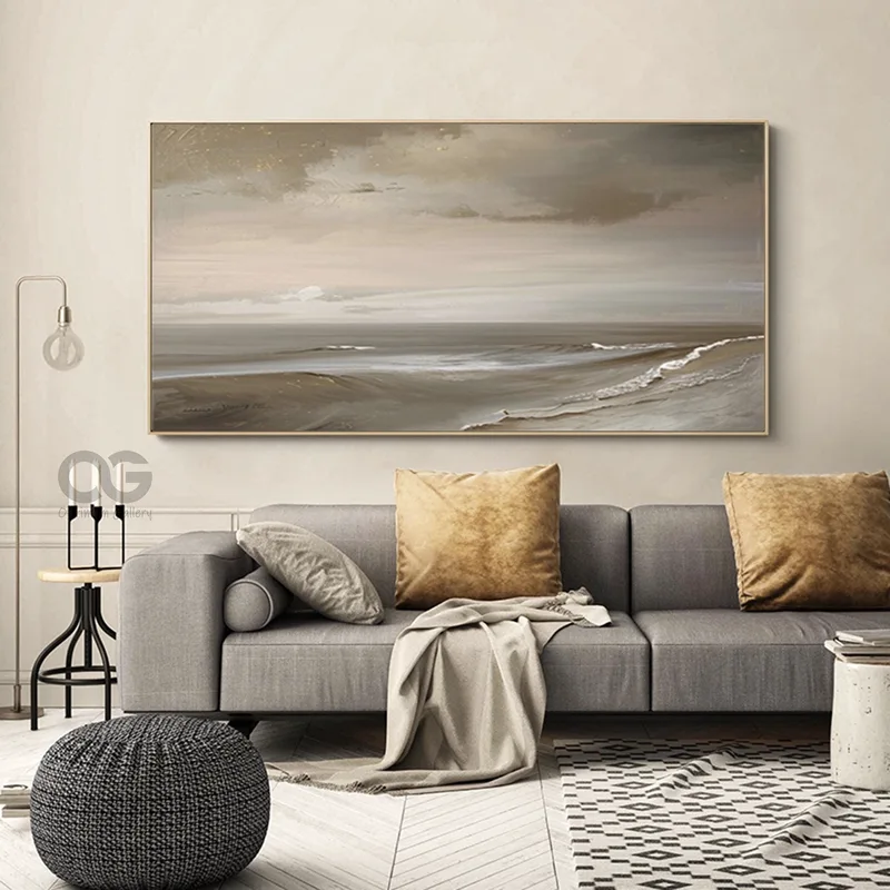 Large Sunset Beach Painting | Coastal Wall Art, Gray Clouds (30x40, Seascape Scene)