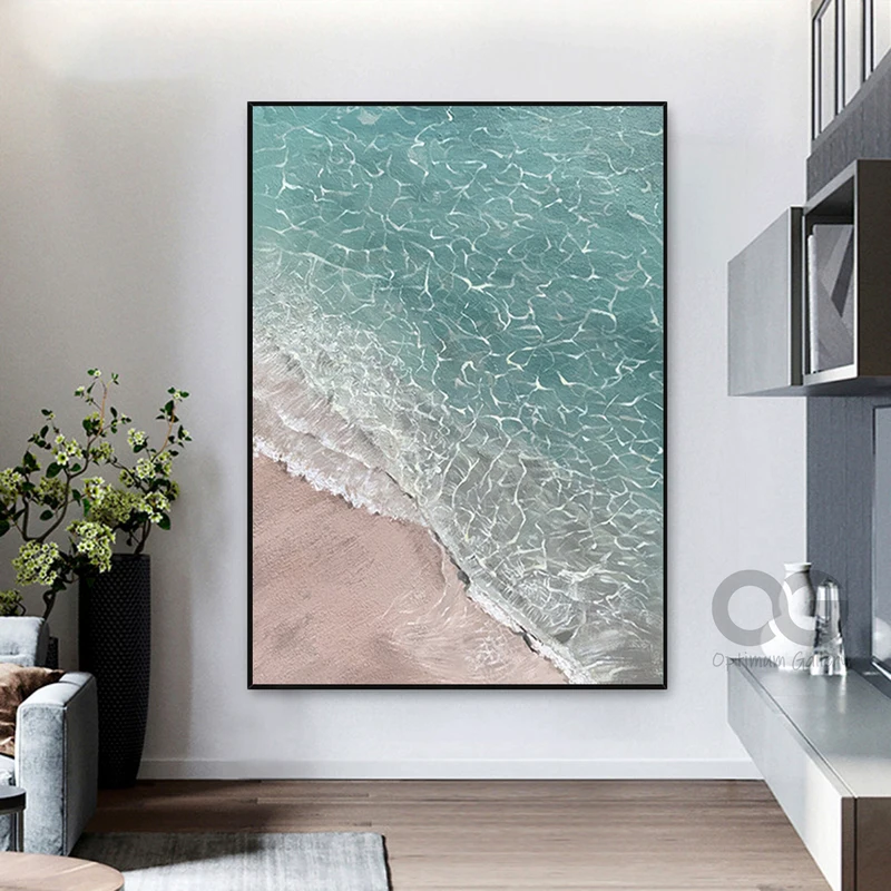 Impressionist Beach Abstract Painting: Framed Living Room Decor