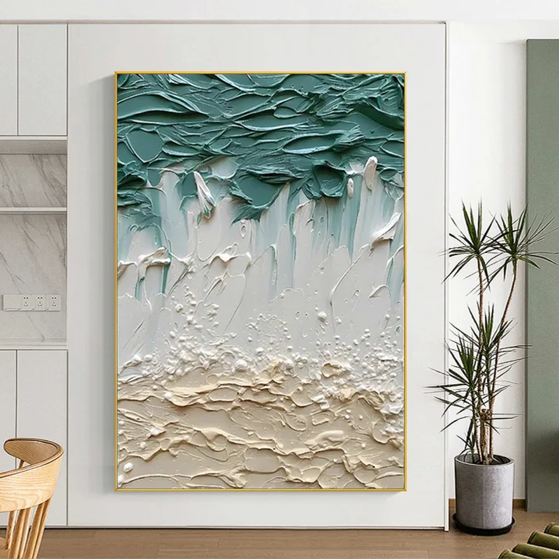 Framed 3D Textured Ocean Acrylic Painting for Modern Home Decor