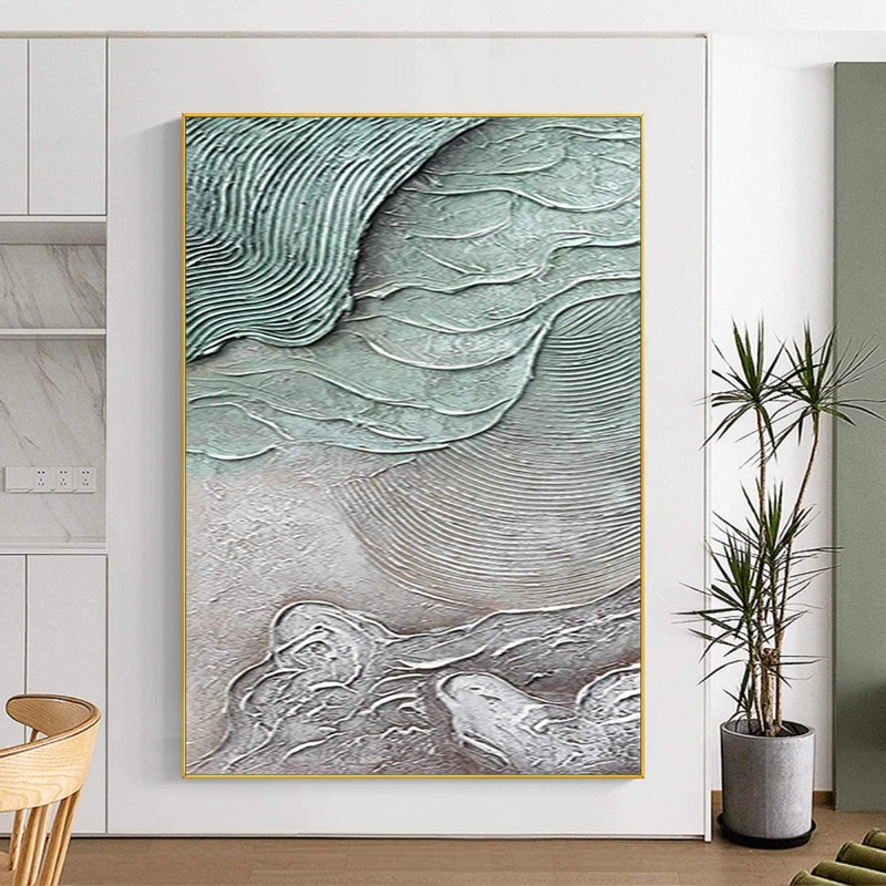 Blue and Gold Abstract Ocean Painting