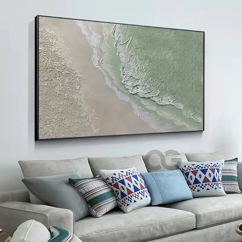 White Ocean Wave Canvas Art: Blue Beach Abstract Modern Decor