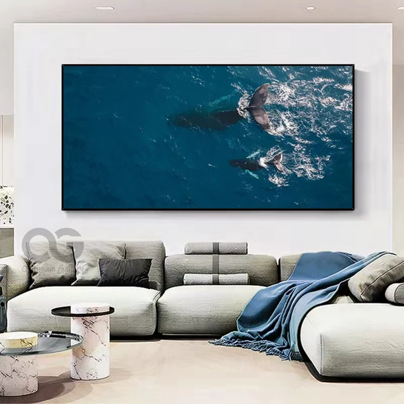 Textured Abstract Wave Canvas for Big Blue Ocean Theme Decoration