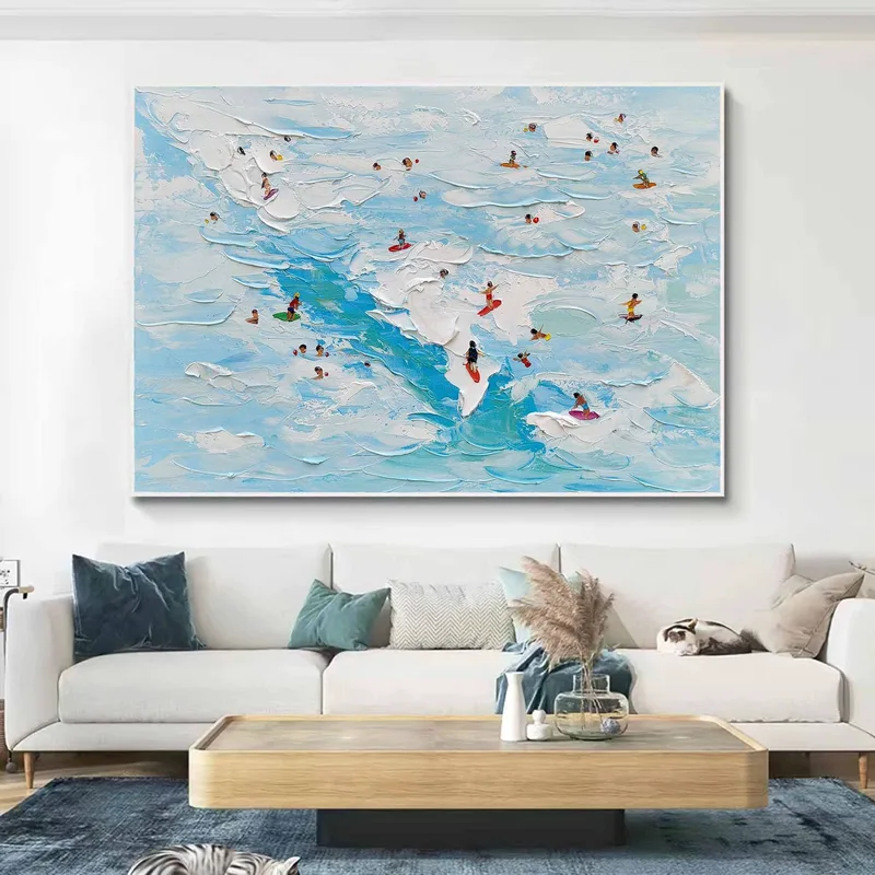 Large Textured Ocean Art for Living Rooms