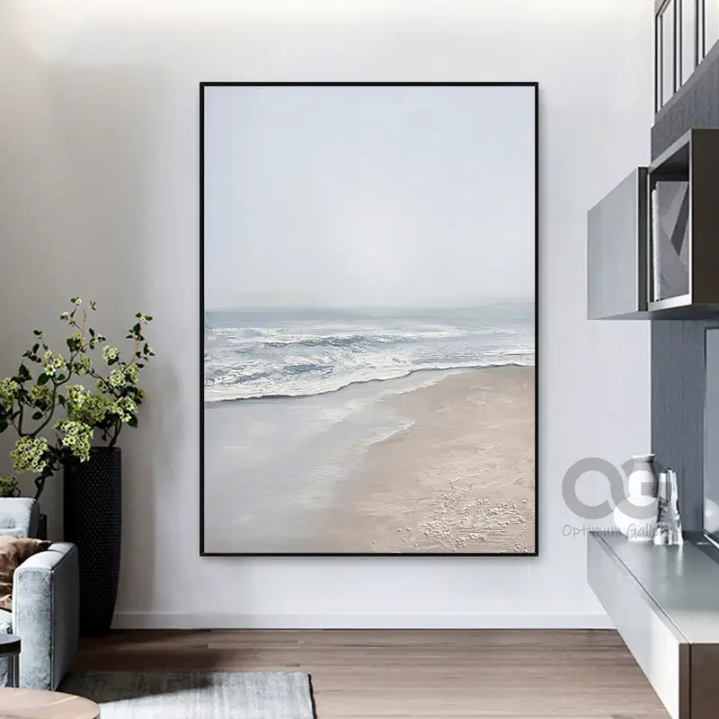 Large Green Coastal Wall Art: Abstract Ocean Landscape Painting