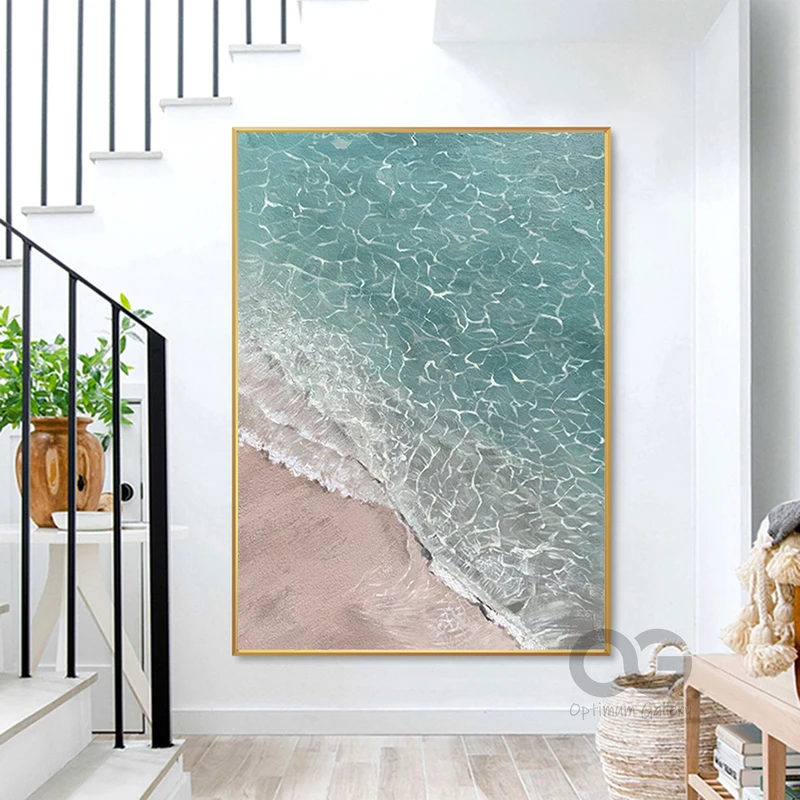 Impressionist Beach Abstract Painting: Framed Living Room Decor